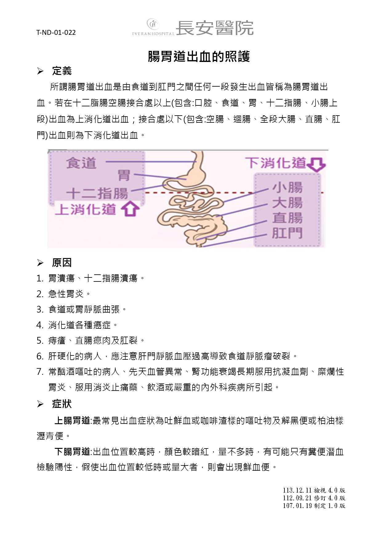 台中長安醫院肝膽腸胃科衛教 - 腸胃道出血的照護 (第 1 頁)