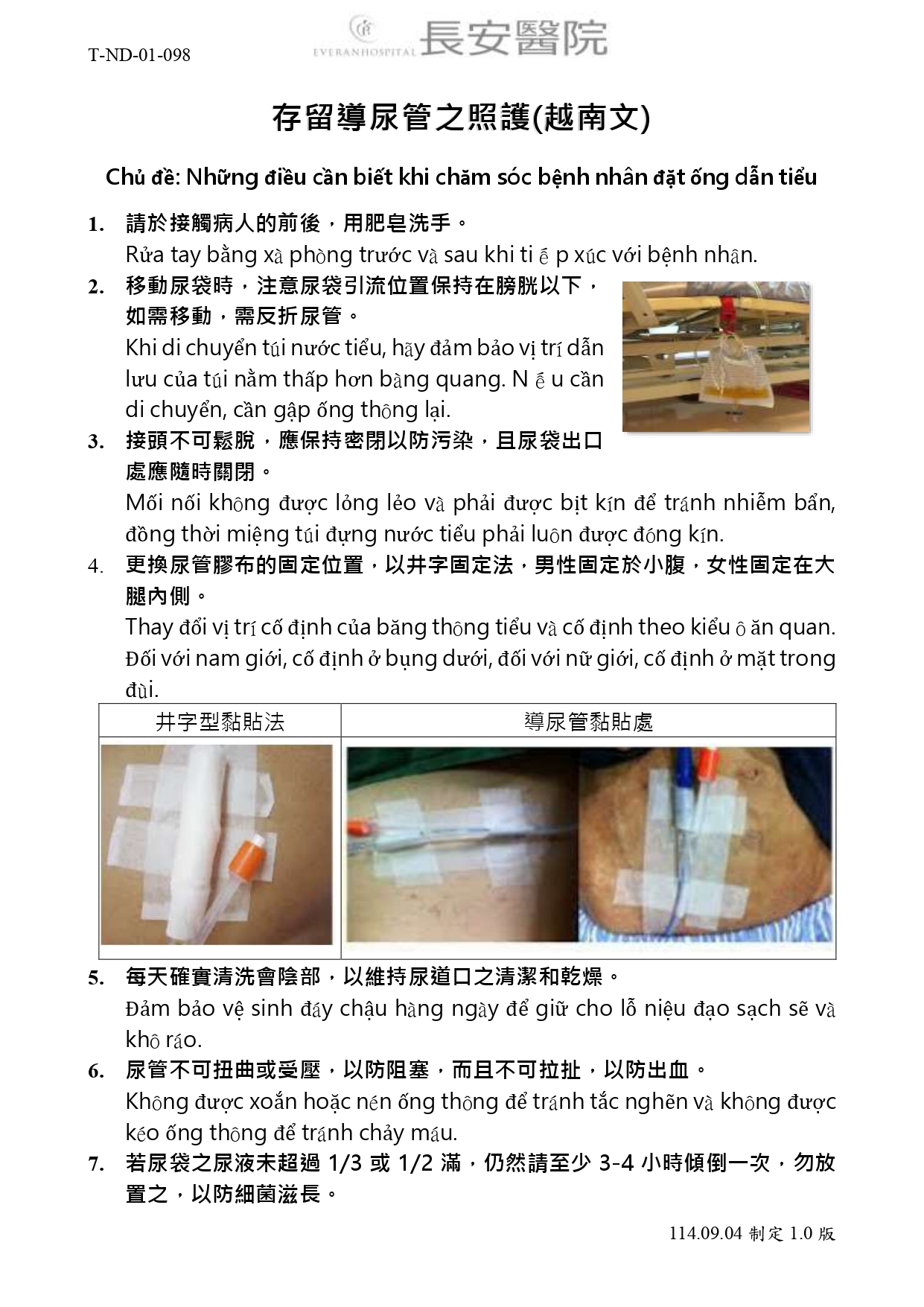 台中長安醫院綜合病房衛教 - 存留導尿管之照護(越南文) (第 1 頁)