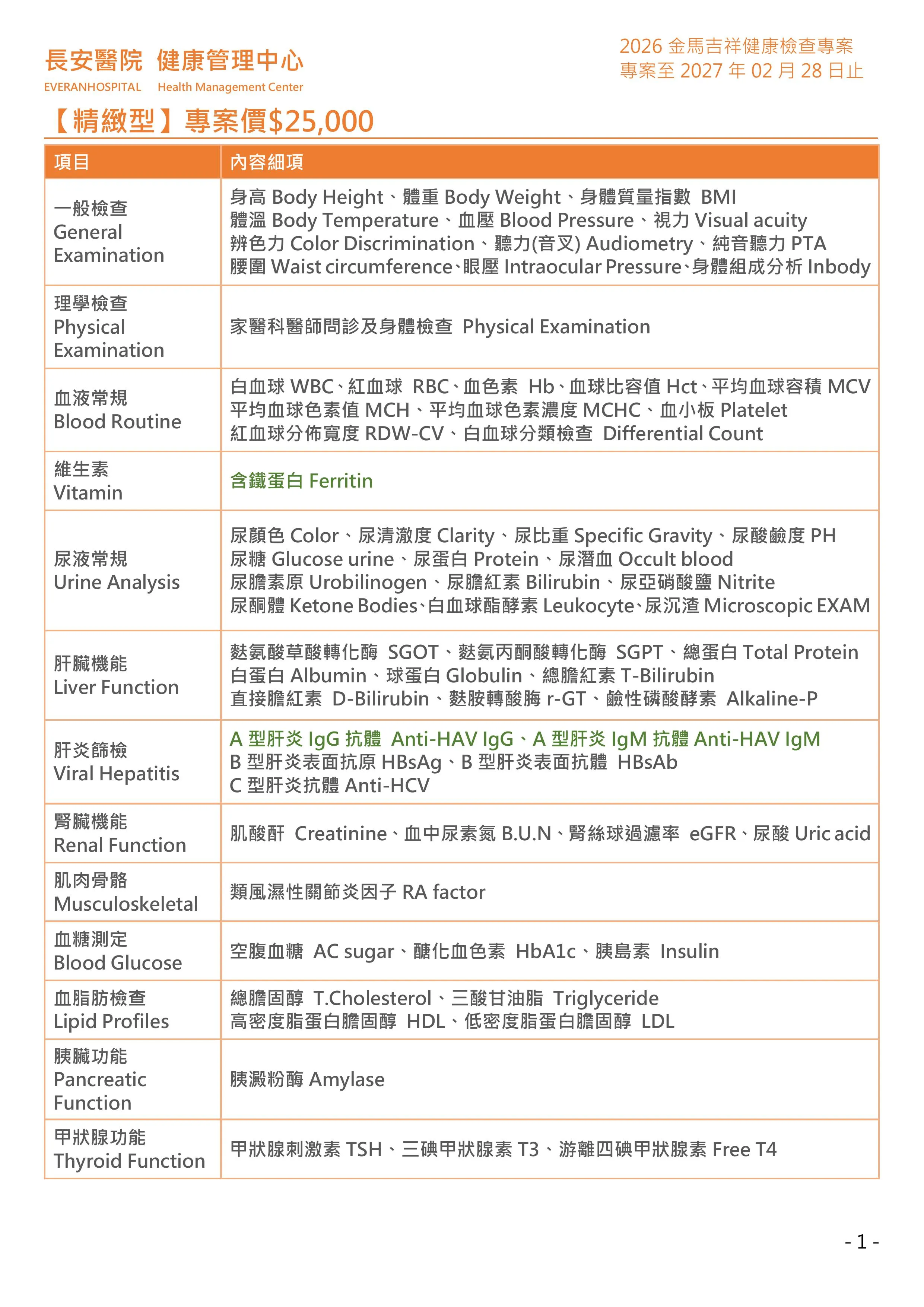 ◆金馬吉祥◆ 健康檢查專案