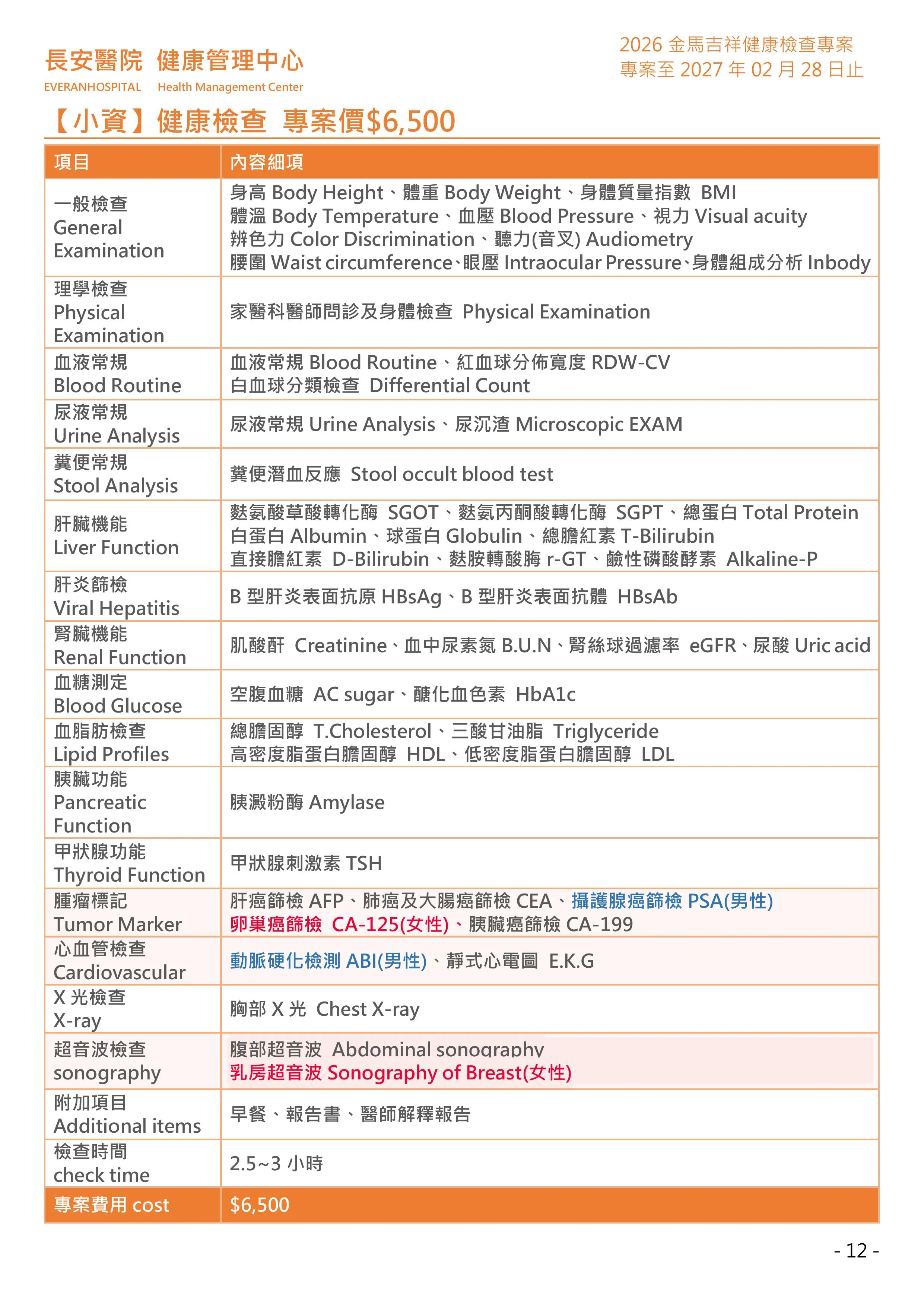 ◆金馬吉祥◆ 健康檢查專案