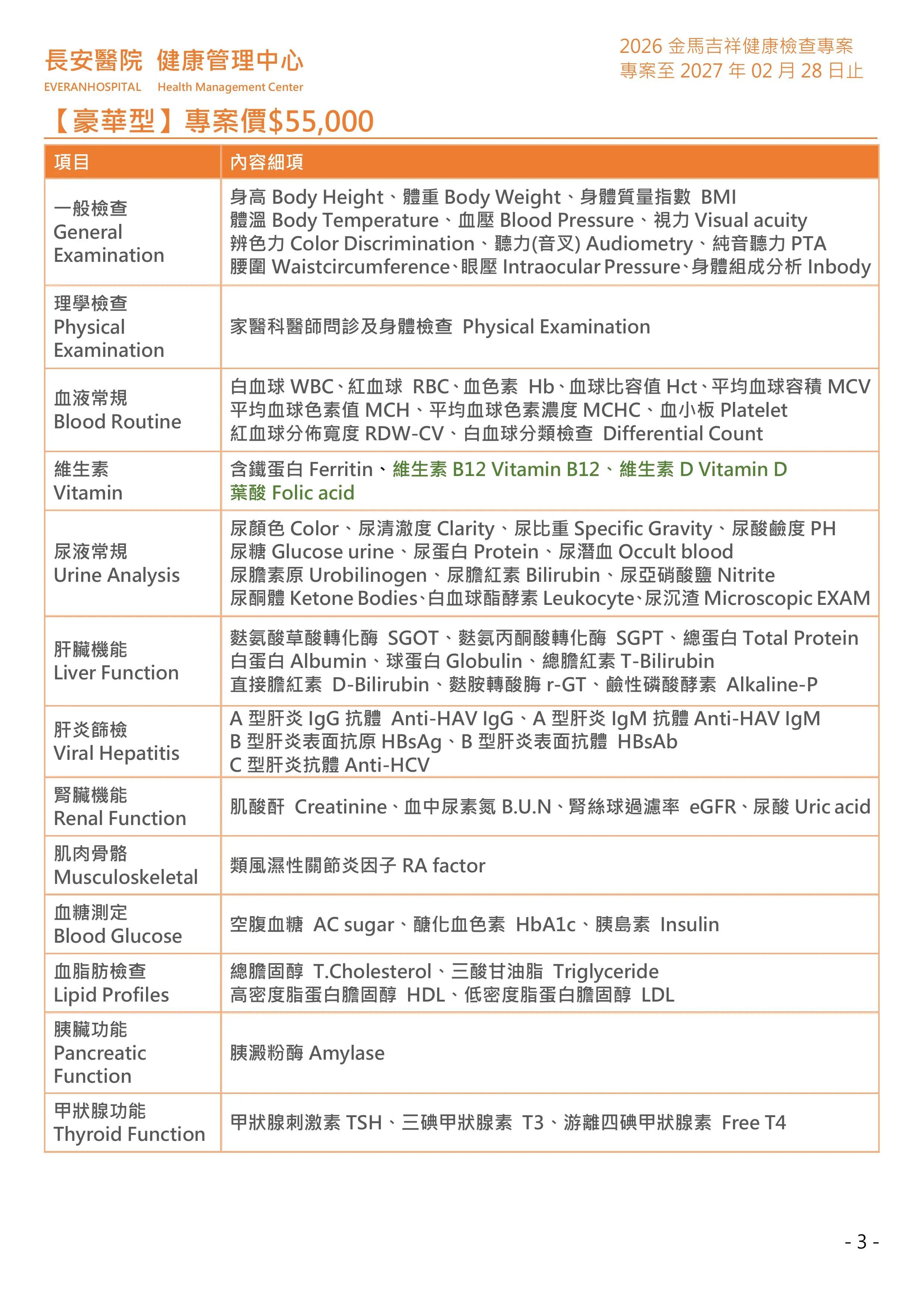 ◆金馬吉祥◆ 健康檢查專案