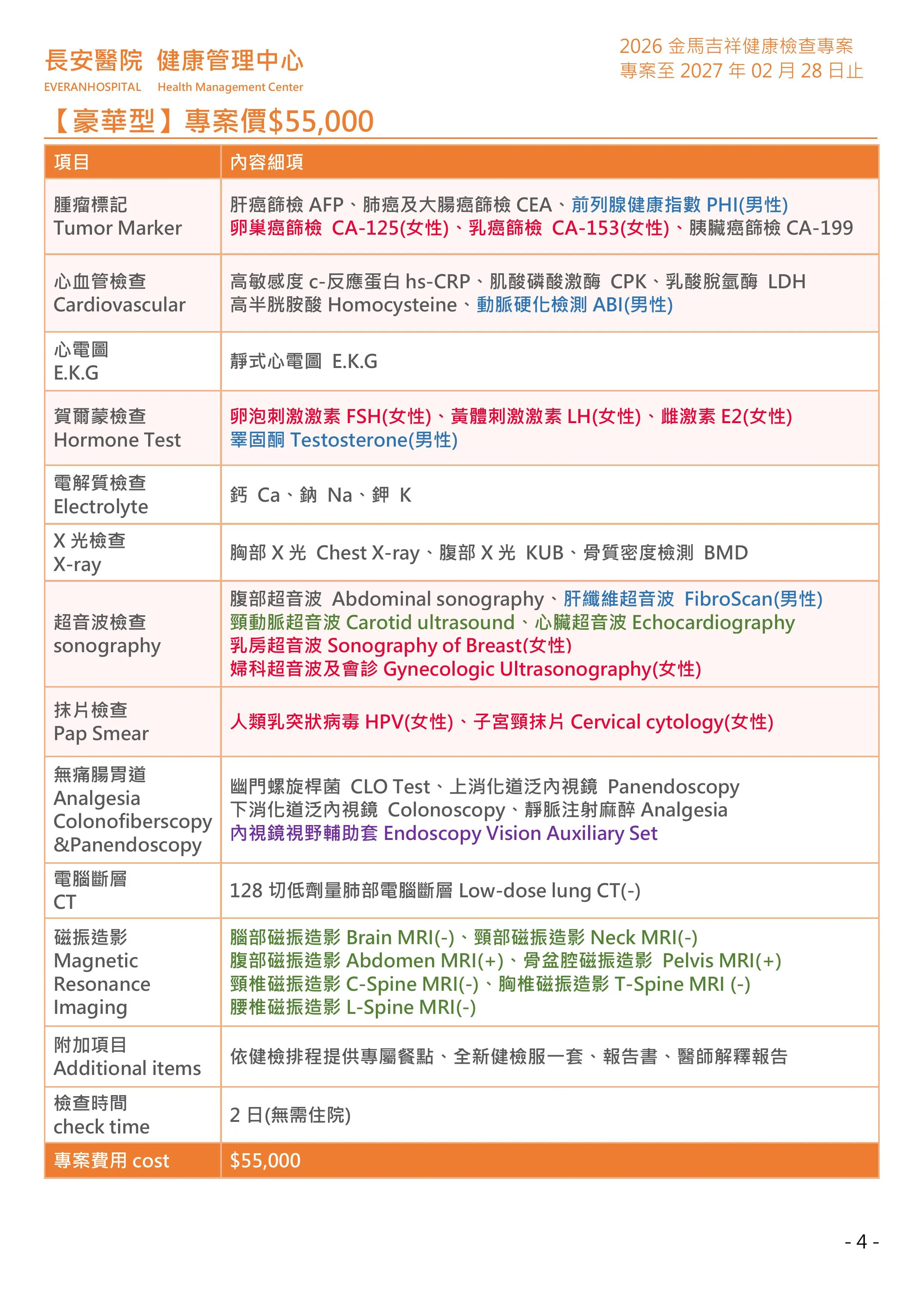 ◆金馬吉祥◆ 健康檢查專案