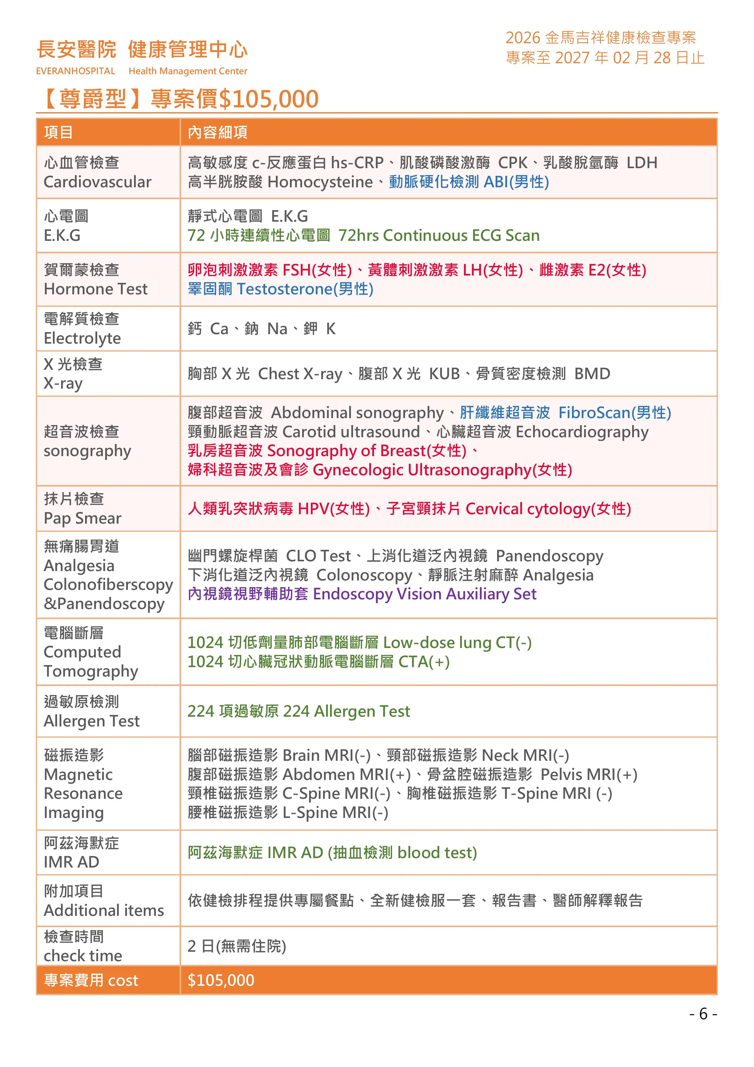 ◆金馬吉祥◆ 健康檢查專案